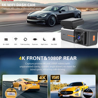 Dashcam Voiture 4K Double Objectif — WiFi, Vision Nocturne & G-Sensor