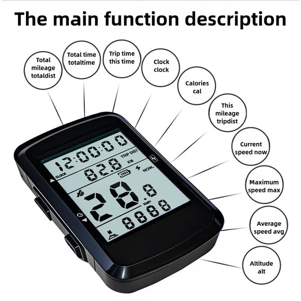 Compteur GPS Vélo Sans Fil — Écran 2,4" Étanche IPX6, Odomètre & Speedomètre